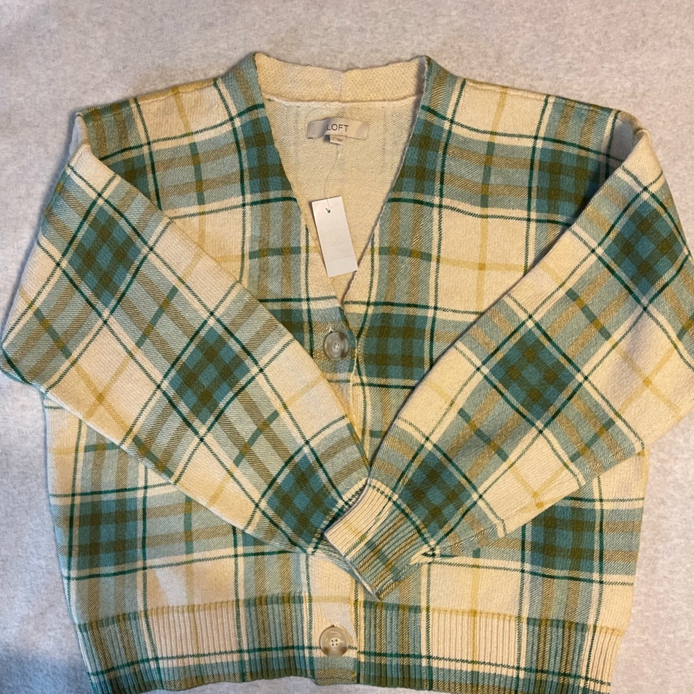 LOFT Plaid Button Down Cardigan